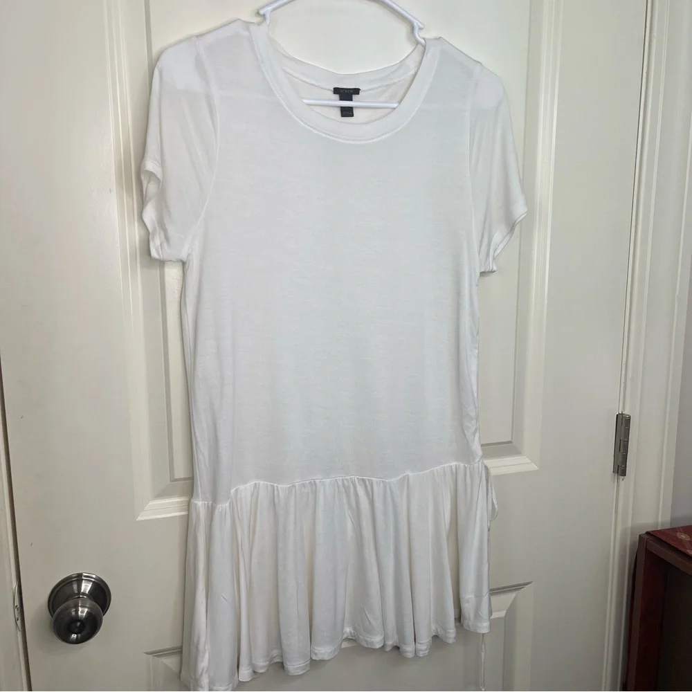 J Crew Side Ruched Peplum Top White T Shirt Dress
